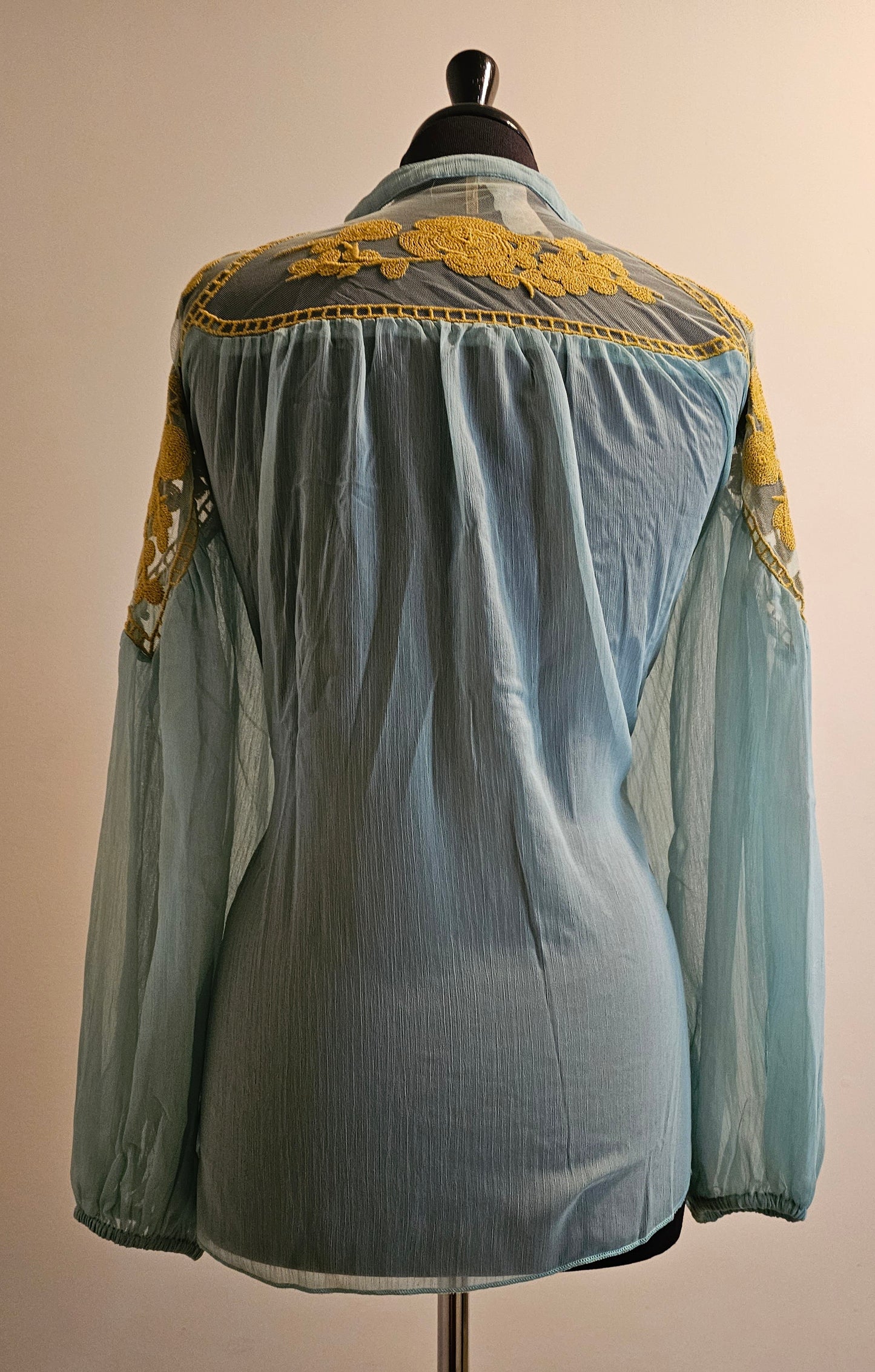 CAMELLIA TEAL TOP WITH YELLOW EMBROIDERY