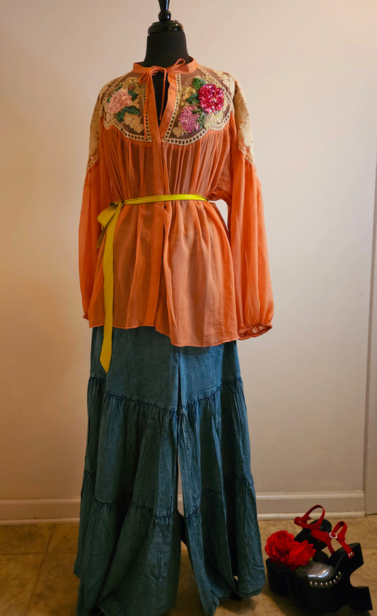 AMORA CHIFFON HAND EMBELLISHED BLOUSE