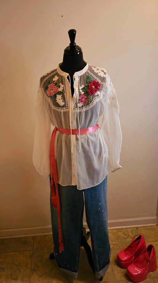 AMORA CHIFFON HAND EMBELLISHED BLOUSE