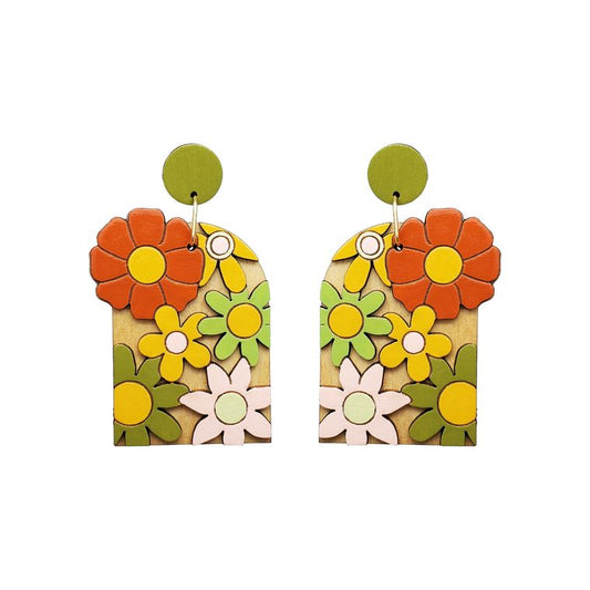70s Burnt Orange Floral Arch Earrings