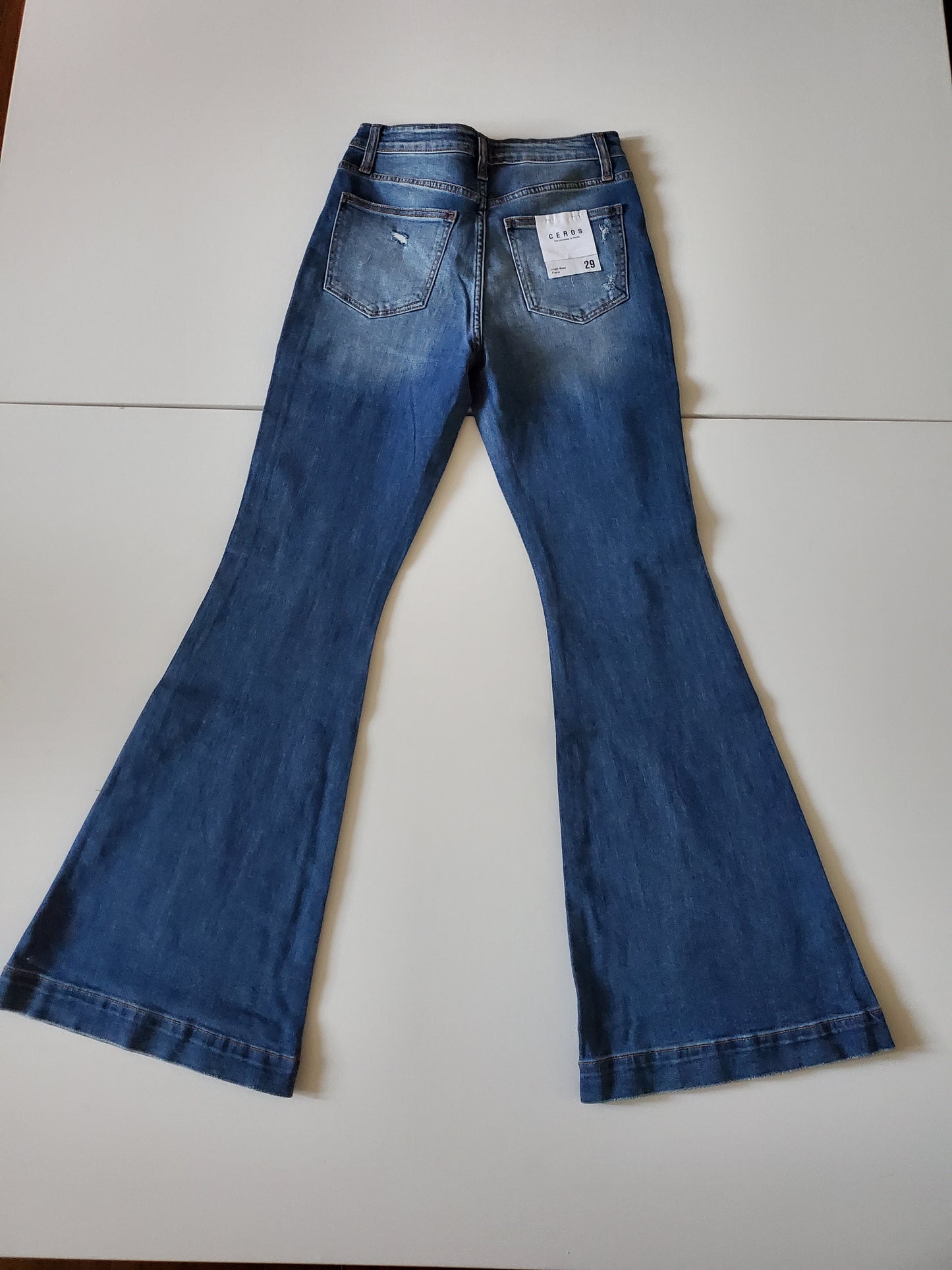 HIGH RISE FLARE MEDIUM BLUE WASH JEANS