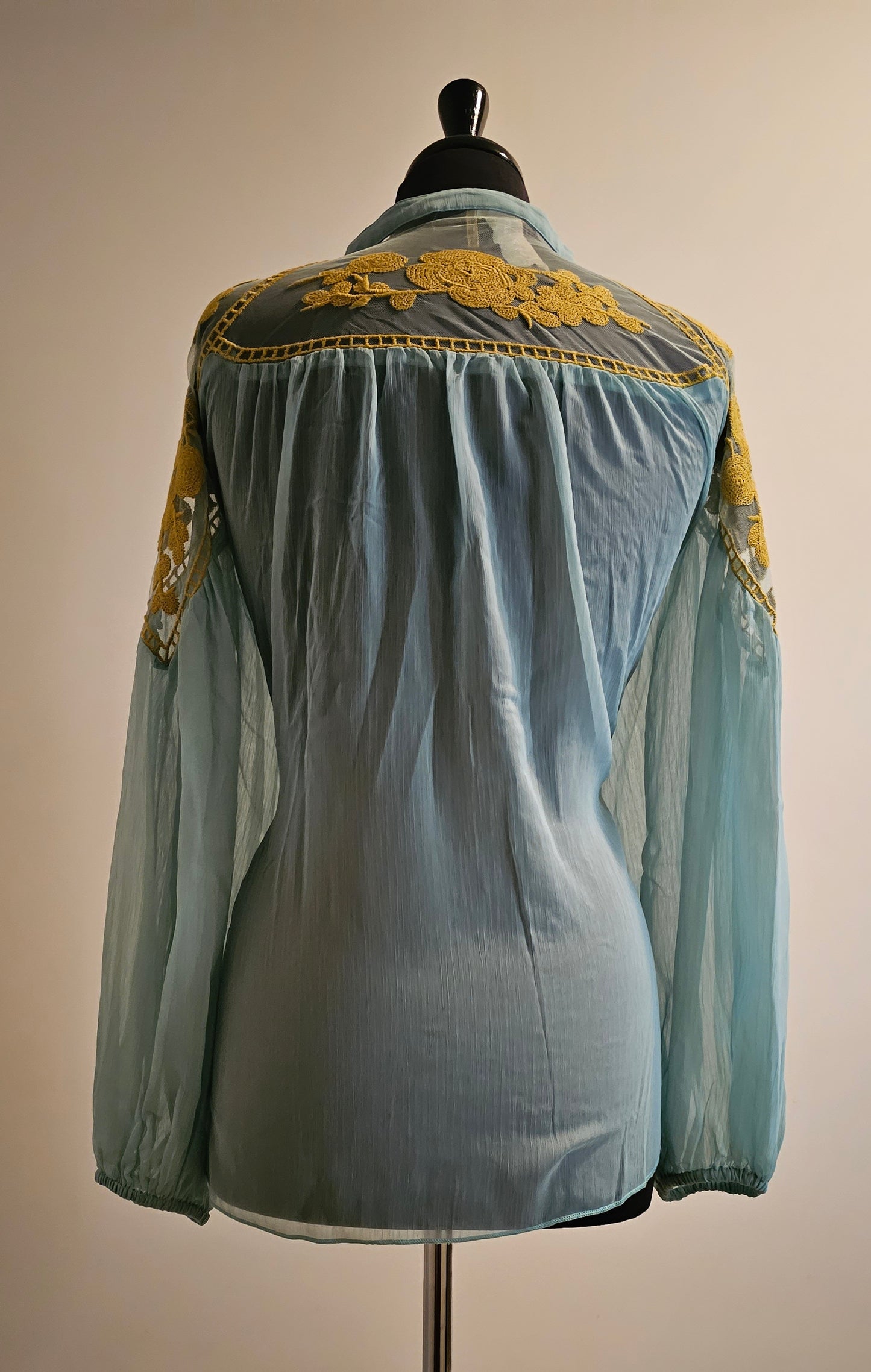 CAMELLIA TEAL TOP WITH YELLOW EMBROIDERY