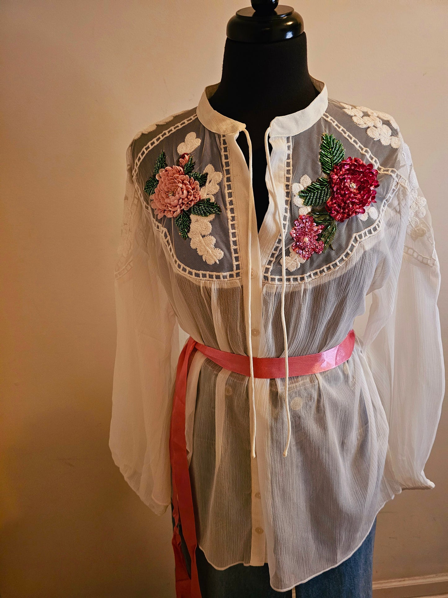 AMORA CHIFFON HAND EMBELLISHED BLOUSE