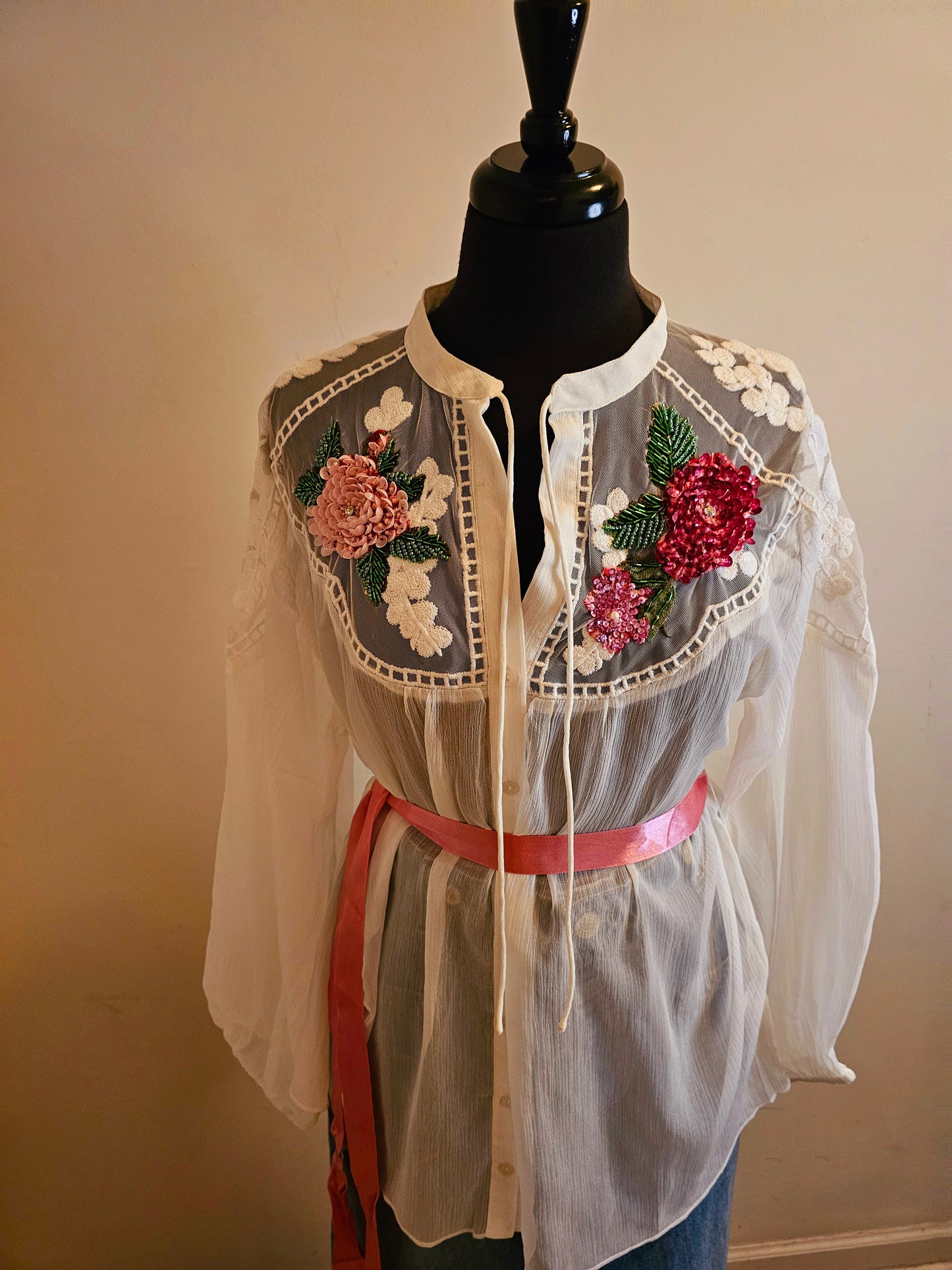 AMORA CHIFFON HAND EMBELLISHED BLOUSE