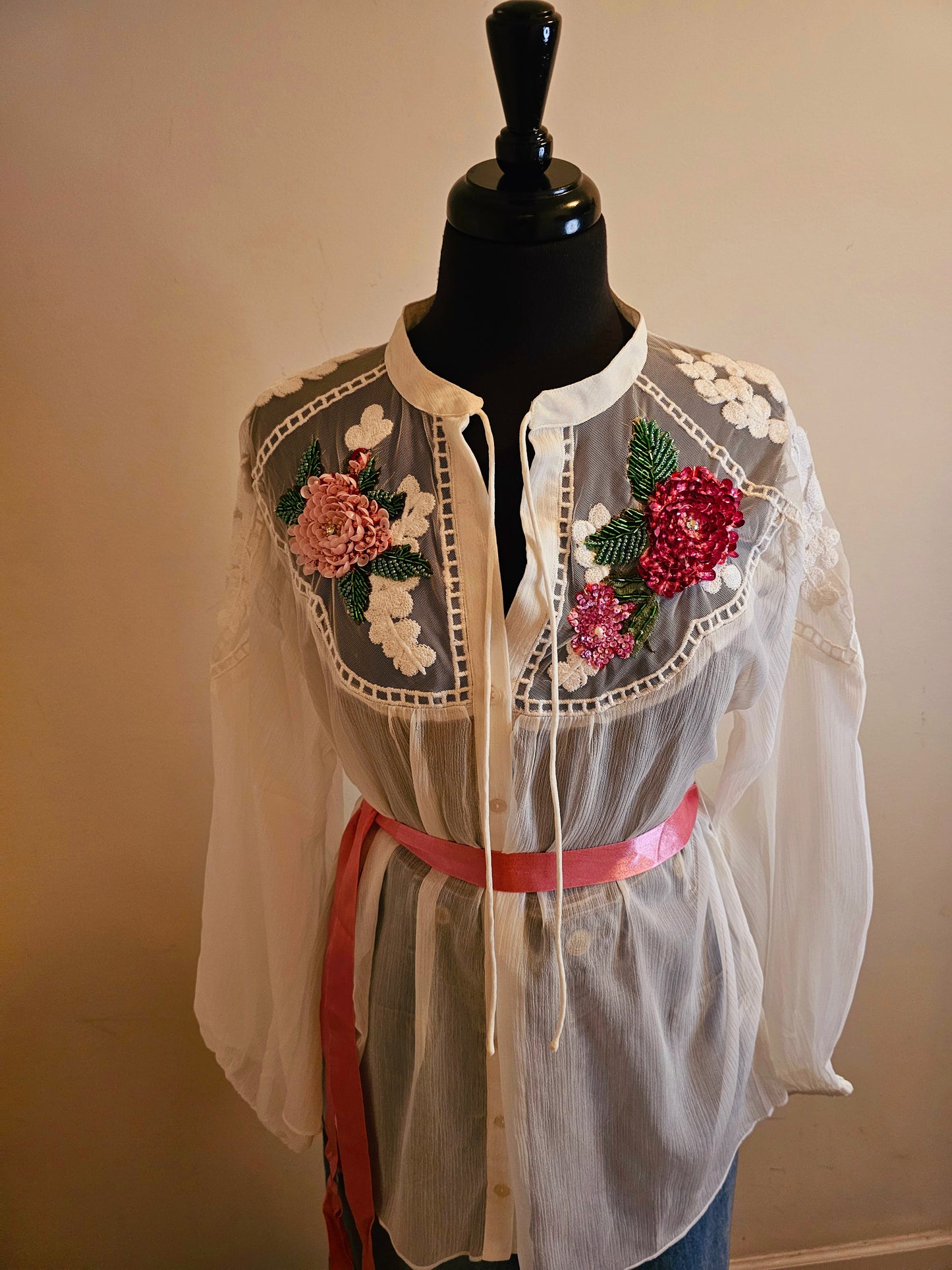 AMORA CHIFFON HAND EMBELLISHED BLOUSE
