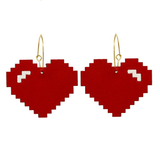 Red Pixelated Heart Hoop Earrings