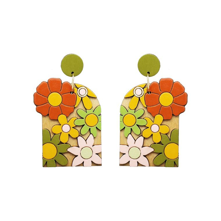 70s Burnt Orange Floral Arch Earrings